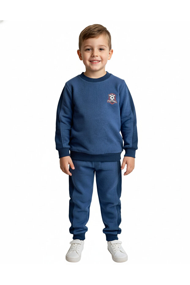 100% Cotton, 3 Thread Navy Blue Football Themed Children's Tracksuit Set