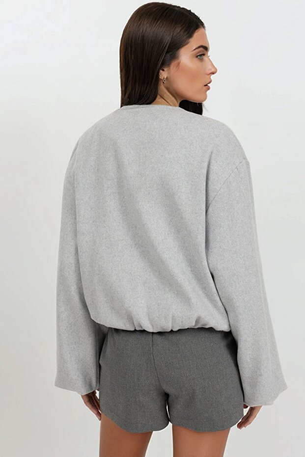 Fermuarlı Oversize Kaşe Bomber Ceket - 2