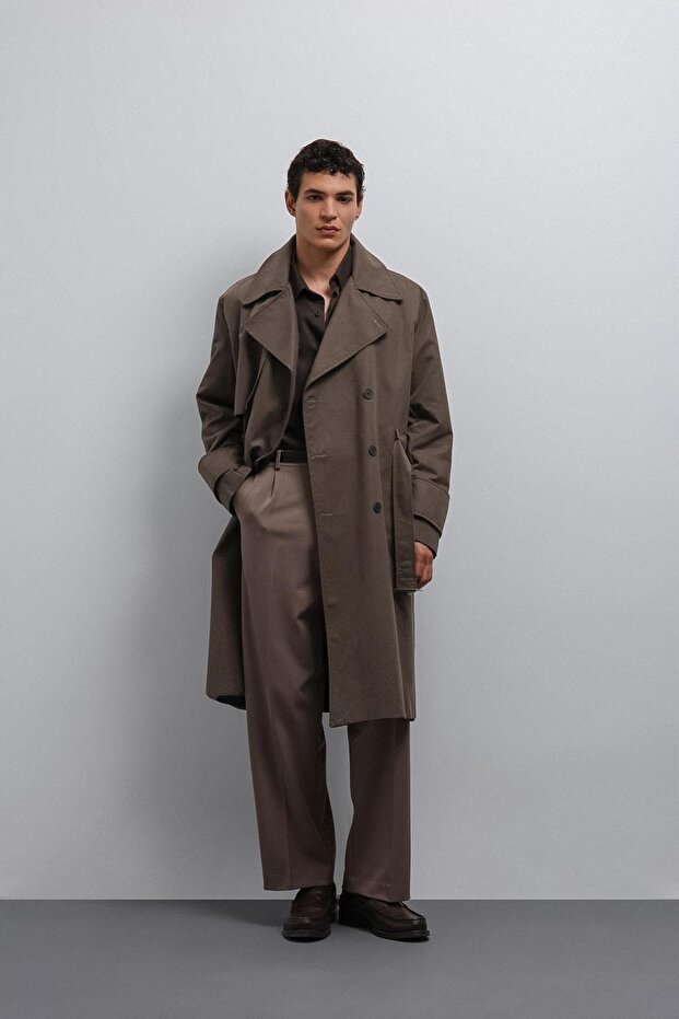 Light Brown Relax Fit Men's Trench Coat
