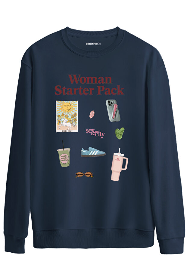 سترة نسائية من مجموعة Woman Starter Pack مطبوع بياقة دائرية قصة فضفاضة