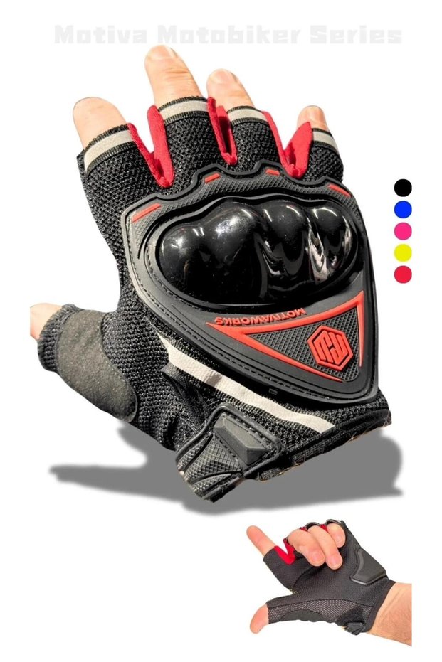 Red Half Gloves Short Tactical Sports Reflective Motorcycle Cycling Gloves