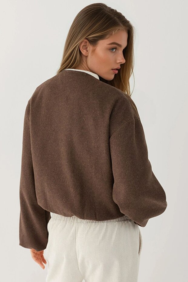 Fermuarlı Oversize Kaşe Bomber Ceket - 2