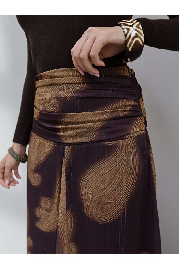 Bel Drape Simli Şifon Etek - 5