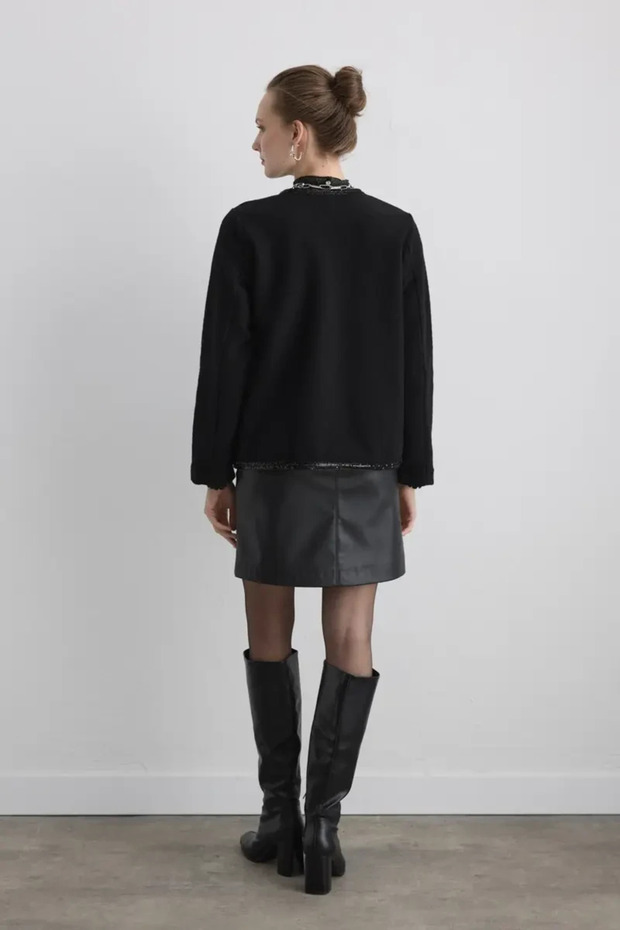 معطف صوف مطرز بالخرز - أسود - 5