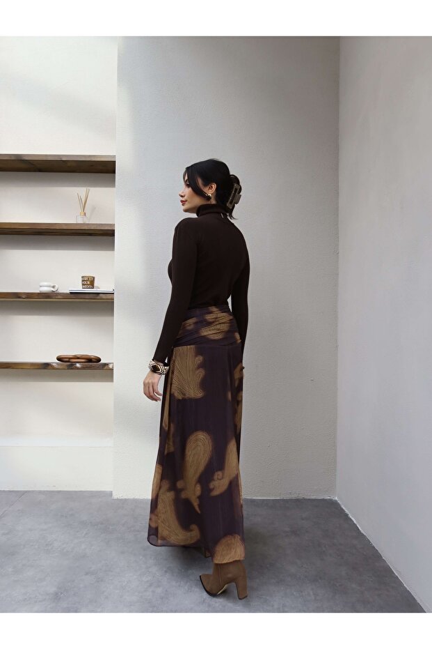 Bel Drape Simli Şifon Etek - 3