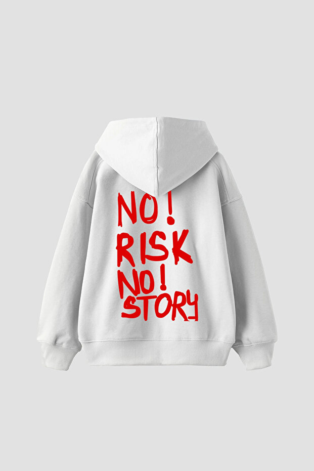 هودي أبيض للجنسين من No Risk No Story مطبوع قصة فضفاضة