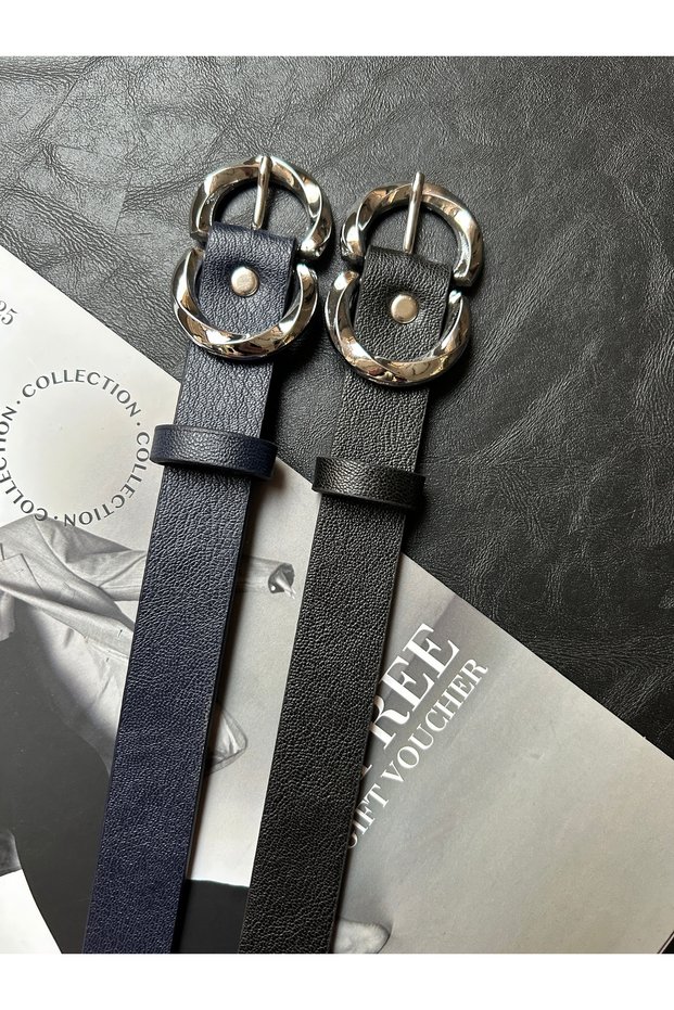 2-Piece Jade Double Ring Patterned Women's Silver Buckle Belt Coat Belt Dress Belt Trouser Belt