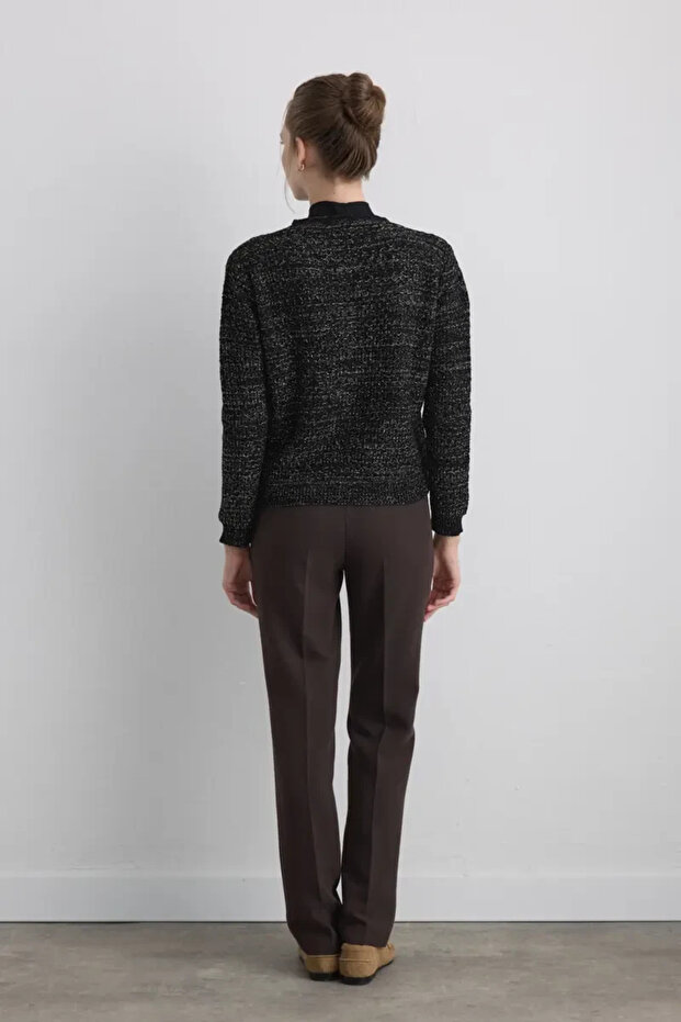 Simli Triko Şönil Hırka - Siyah - 5