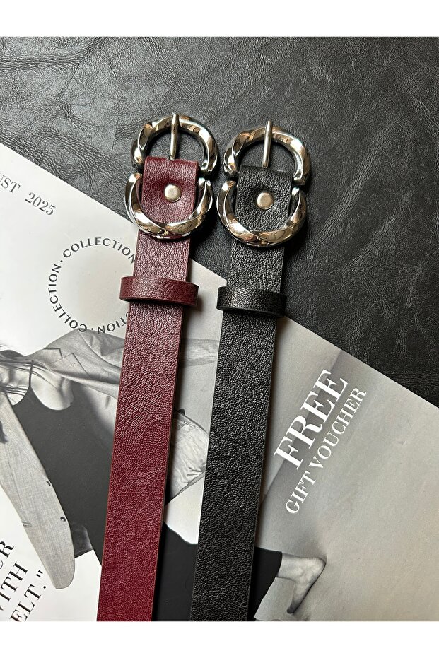 2-Piece Jade Double Ring Patterned Women's Silver Buckle Belt Coat Belt Dress Belt Trouser Belt