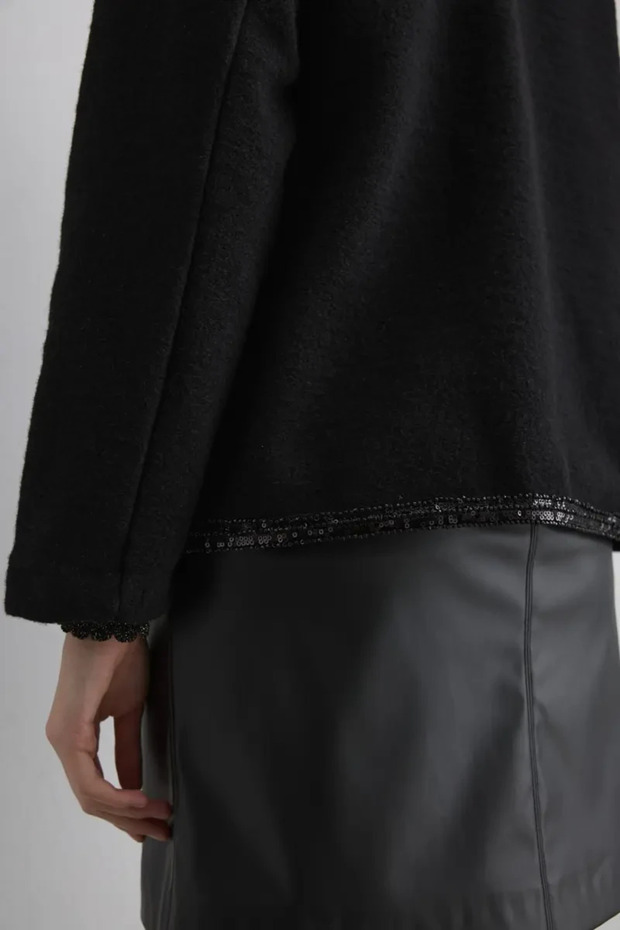 معطف صوف مطرز بالخرز - أسود - 6
