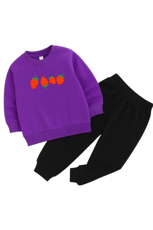 Strawberry Printed 3-Ply Children's Tracksuit Set