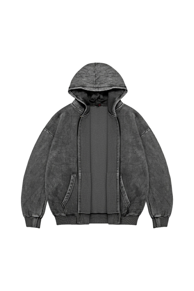 Zippered Basic Hooded Unisex Washable Black Sweatshirt