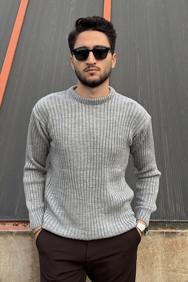 سترة تريكو أساسية بياقة دائرية، للشتاء والربيع، مخططة، ذات ملمس مميز، 25PLTK17 - 3