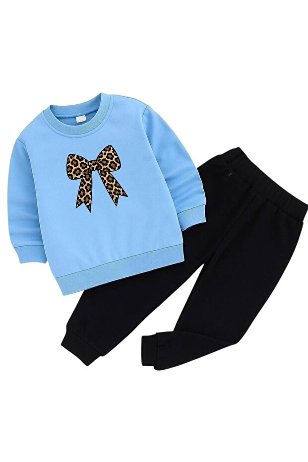 Leopard Ribbon Printed 3-Ply Children's Tracksuit Set