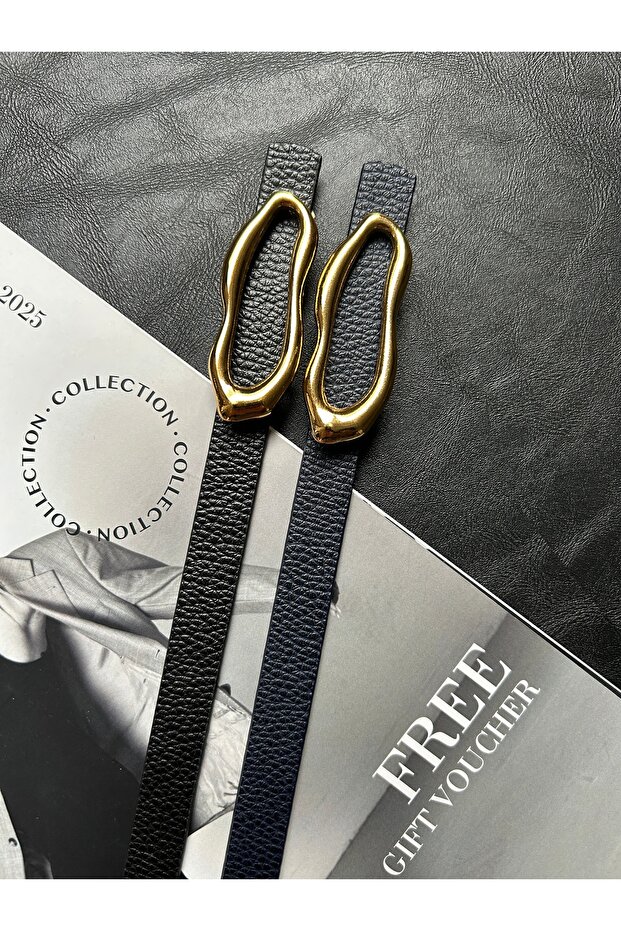 2-Pack Laud Long Wave Patterned Women's Gold Buckle Belt Jacket Belt Dress Belt Trouser Belt