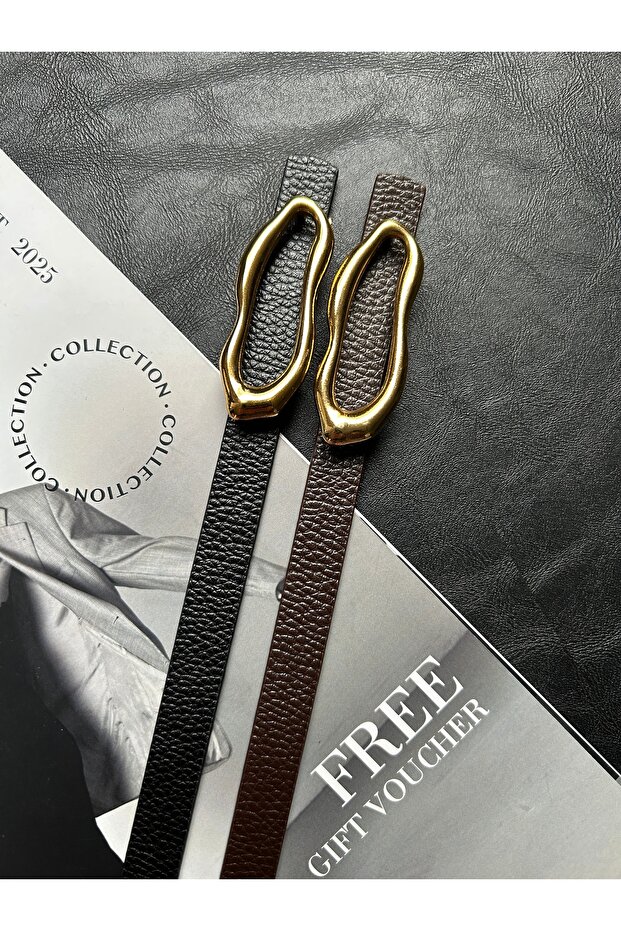 2-Pack Laud Long Wave Patterned Women's Gold Buckle Belt Jacket Belt Dress Belt Trouser Belt