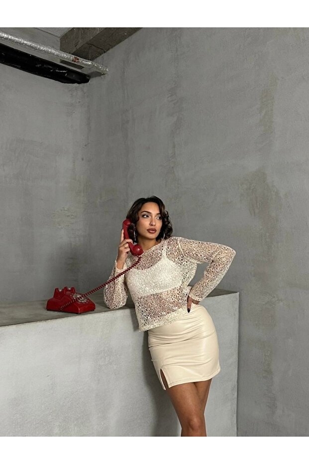 Payetli örme bluz - 3