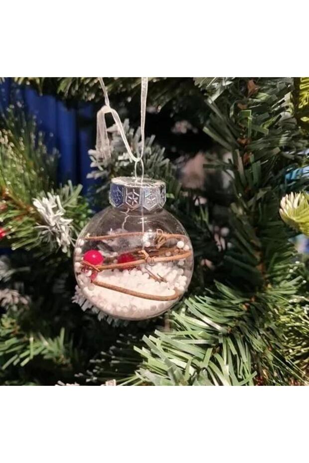 Christmas Tree Ornament Snowy and Red with Red Poinsettias 6cm Transparent Mica Luxury Tree Ornament Single Piece