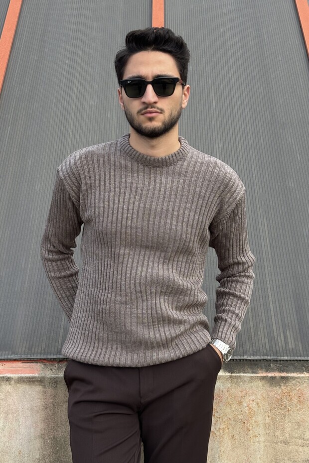 Crew Neck, Winter-Spring, Striped, Textured, Basic Knit Sweater 25Pltk17 - 4