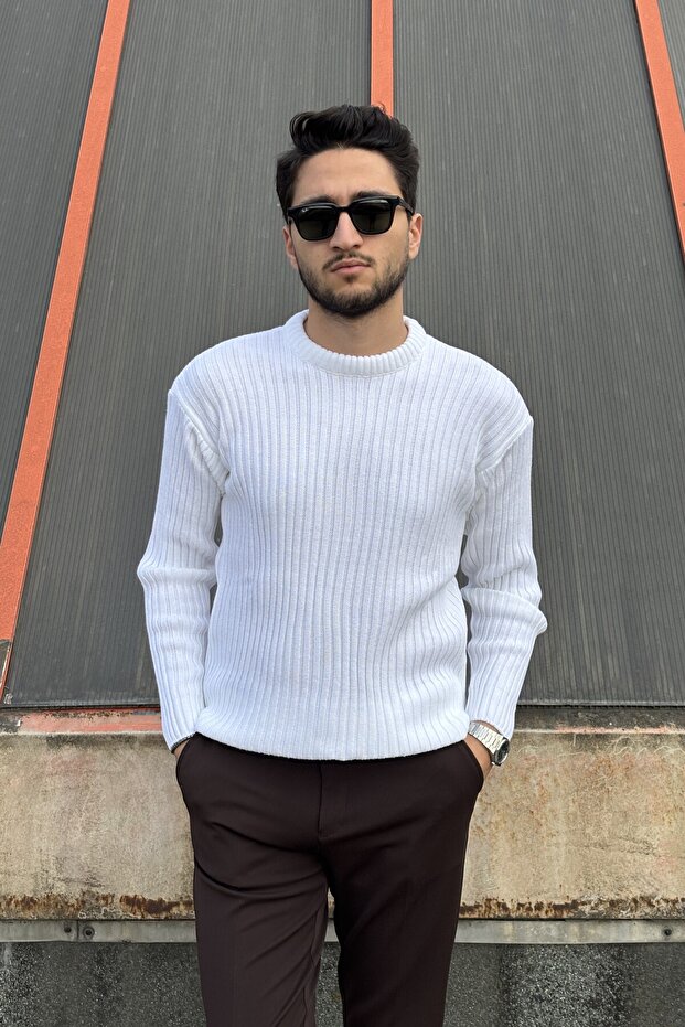 Crew Neck, Winter-Spring, Striped, Textured, Basic Knit Sweater 25Pltk17 - 1
