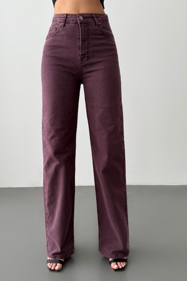 7869 Wide Leg Women's Rose Printed Jean Trousers
