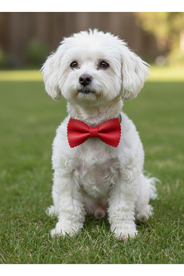 Dog Bow Tie Collar Genuine Leather Snap Adjustable Small and Medium Breed