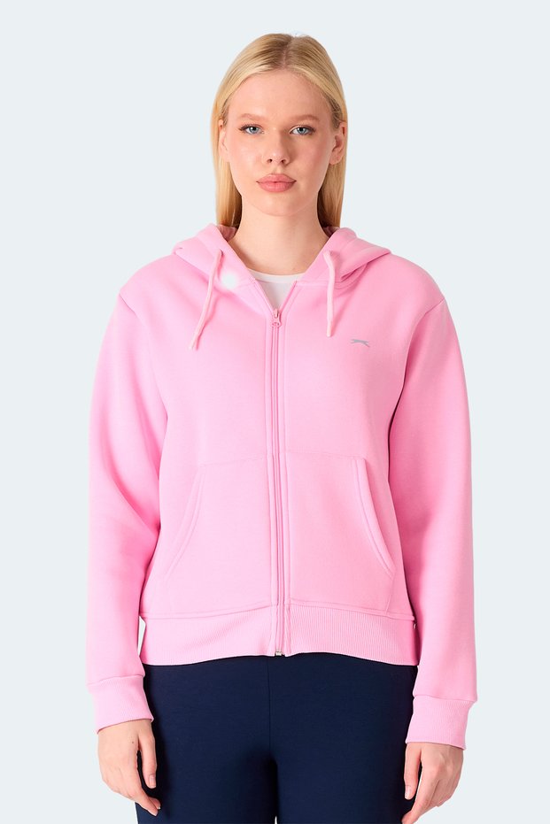 Milio I Women's Zippered Hooded Pocket Pink Sweatshirt