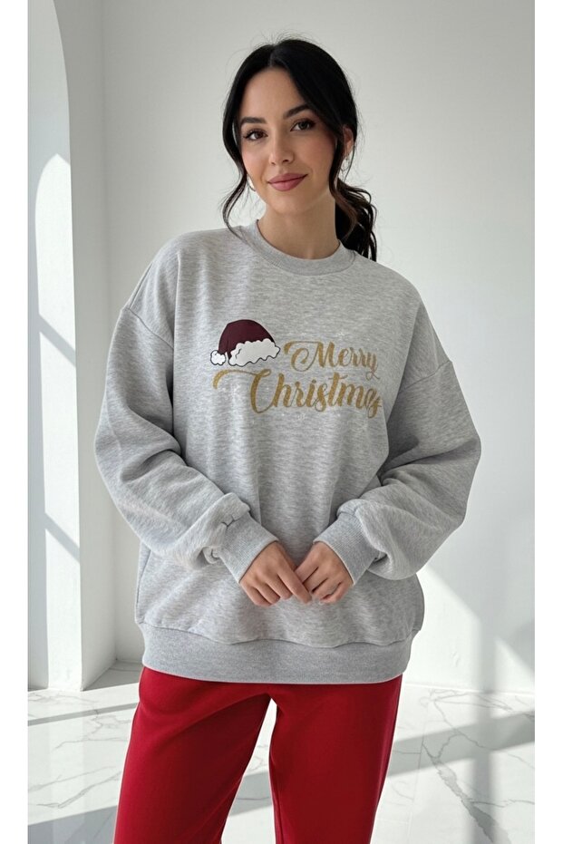 New Year New Year's Eve Printed Black Oversized Sweatshirt
