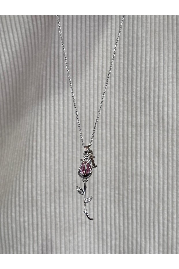 Steel Tulip Necklace with the Letter I, the Symbol of Love