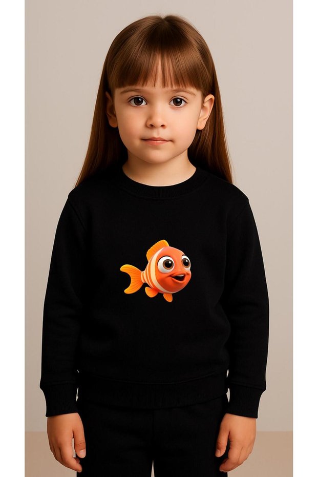 Children's Suit Sweatshirt Orange Fish Printed Girls Boys Crew Neck3 4-5-6-7-8-9-10-11-12Years
