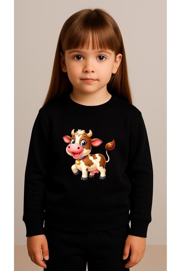 Children's Team Sweatshirt Happy Cow B Printed Girls Boys Crew Neck3 4-5-6-7-8-9-10-11-12Years
