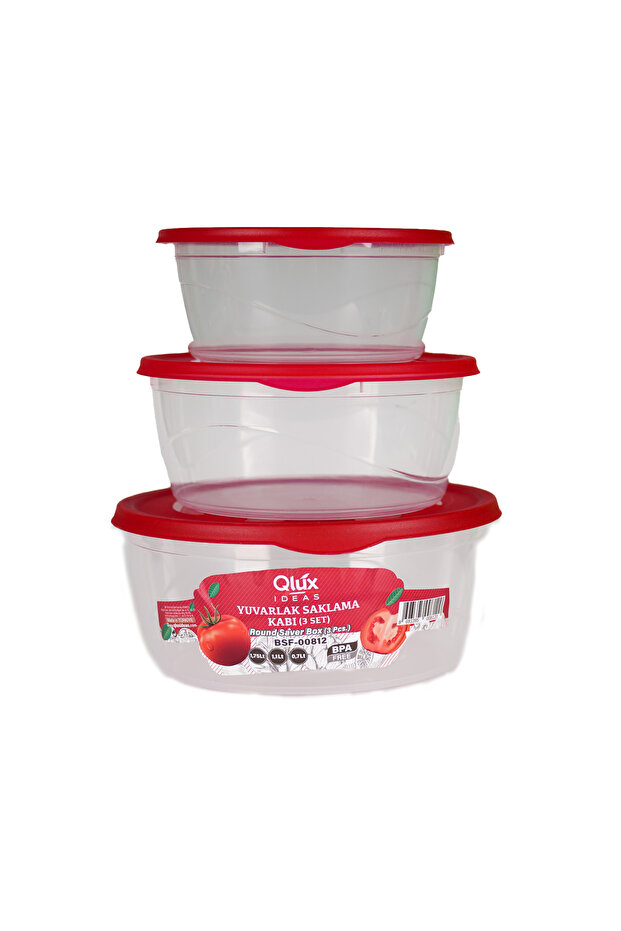 Qlux 3 Size Storage Container Round Storage Container Set 750 ml + 1100 ml + 1750 ml Bpa Free - 1