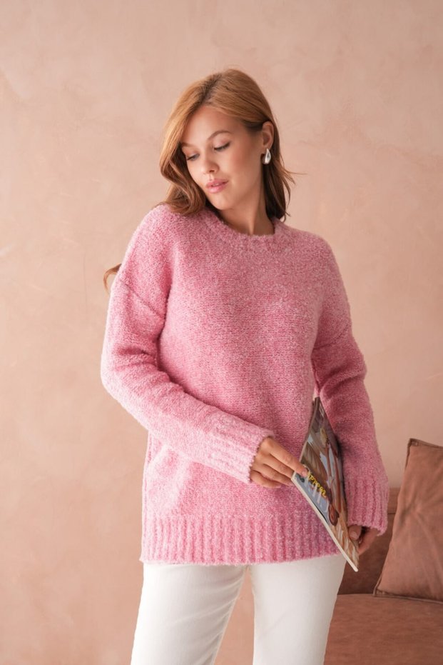 Oversized Soft Textured Crew Neck Knitwear Sweater Aw25Kz0085