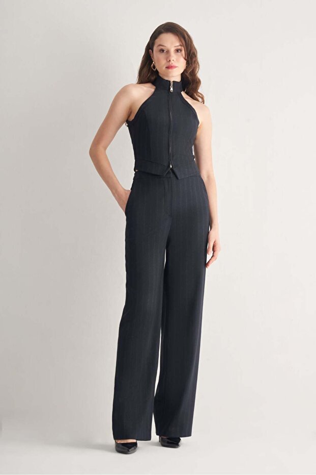 Çizgili Regular Pantolon - 1