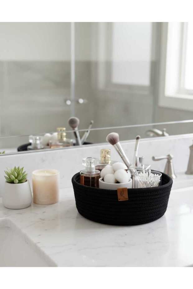 Black Round Jute Basket – Multi-Purpose Organizer and Bread Basket