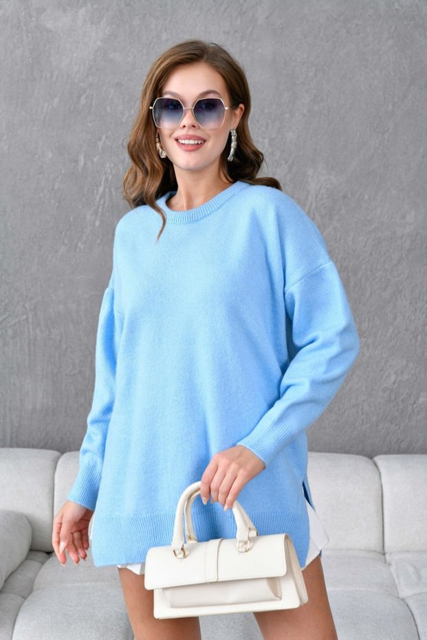 Basic Oversized Midi Length Crew Neck Knit Sweater Aw25Kz0089