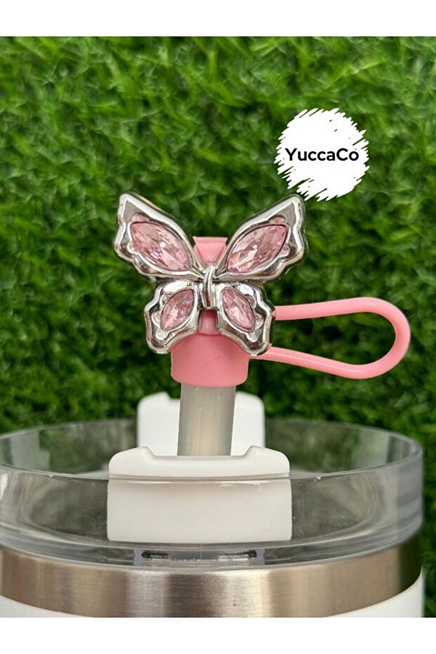 Stone Butterfly Thermos Straw Cover/Butterfly Straw Ornament/Straw Stopper/Shiny Butterfly Straw Case