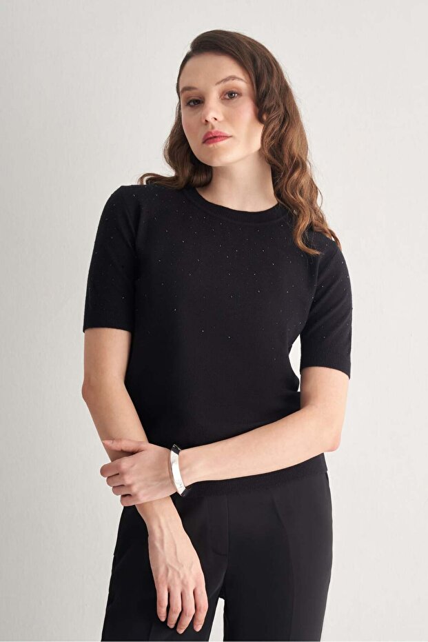 Taş Detaylı Triko Bluz - 2
