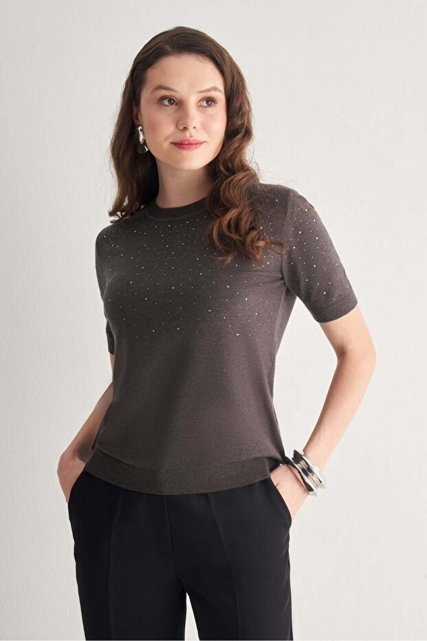 Taş Detaylı Triko Bluz - 1