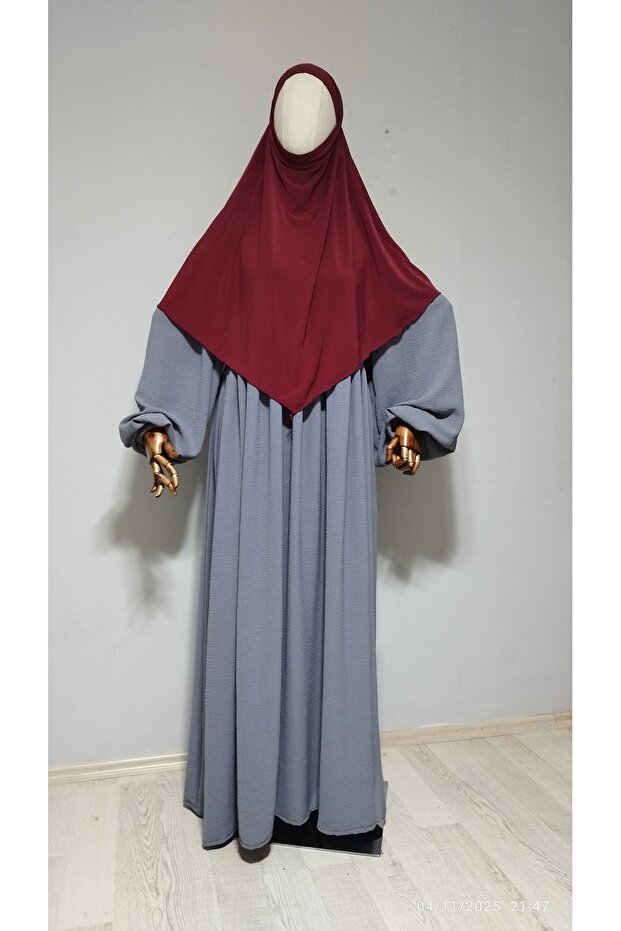 Short Length Sandy Souffle Khimar Ready Made Hijab Scarf Burgundy