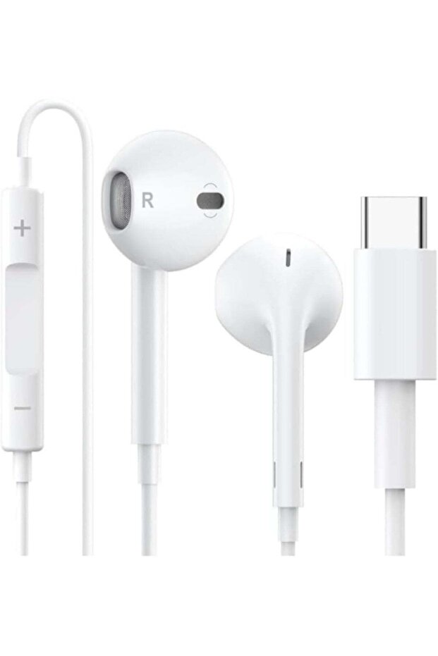 Type-C In-Ear Wired Earphones with Microphone & Volume Control — Compatible with USB-C De