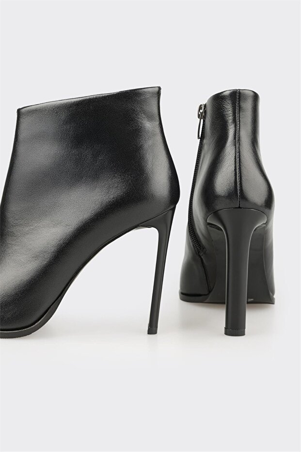 Siyah Deri Kadın Klasik Bot - 4