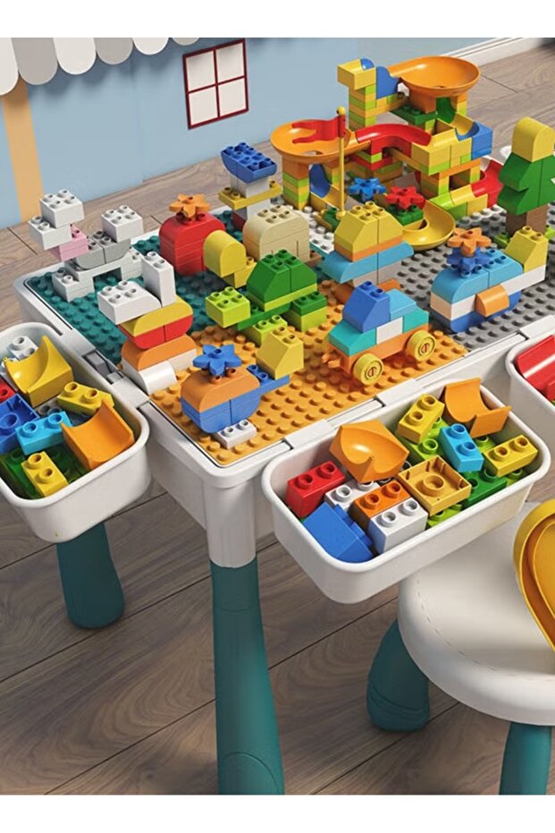 Building Blocks Set 189Pcs Big Stacking Blocks Block Table with Chair Kids Activity Table - 3