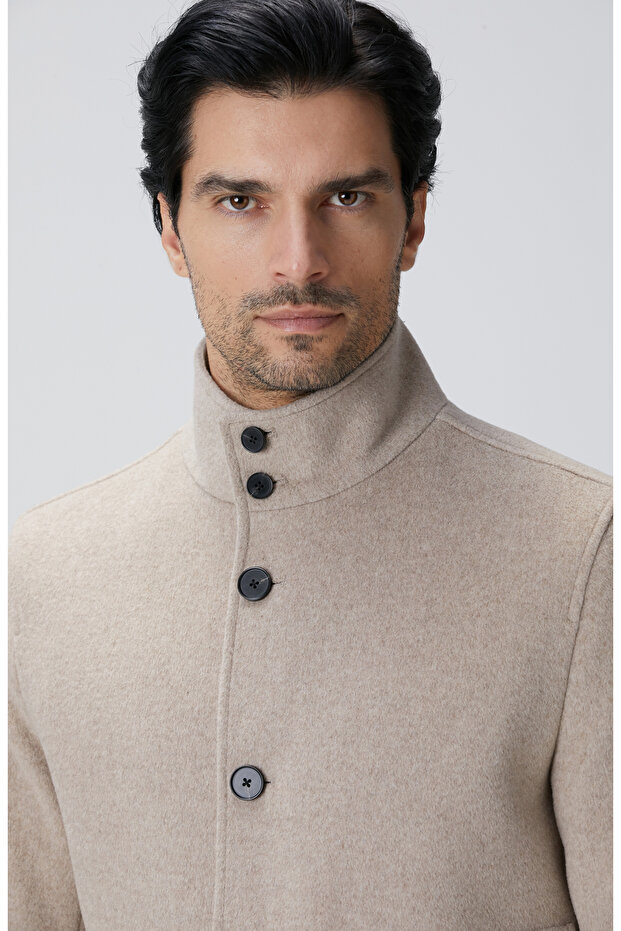 Bej Yün Karışımlı Mont - 7
