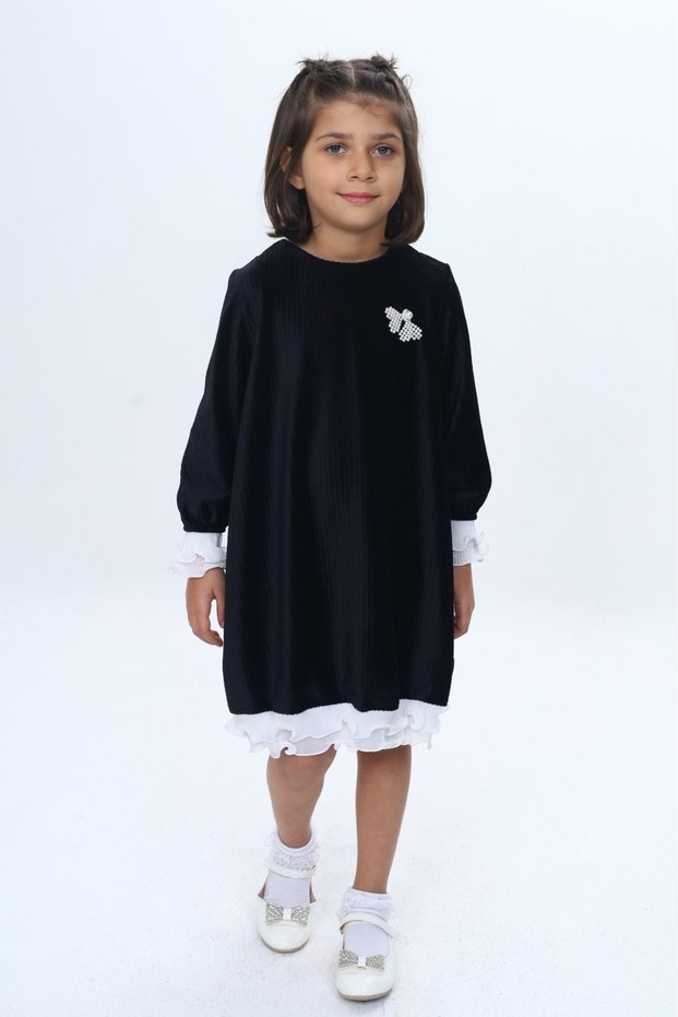 Girl's Velvet Ruffle Detailed Dress
