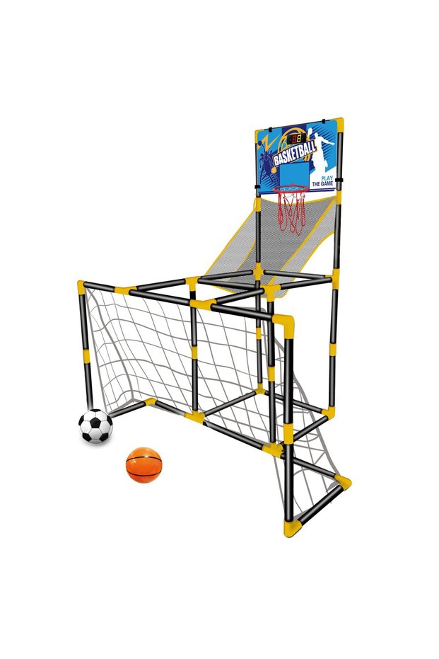 2-in-1 Basketball & Football Game Set for Kids with Hoop, Goal Post & Balls, Indoor Outdoor Play