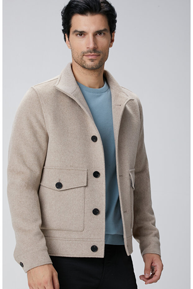 Bej Yün Karışımlı Mont - 4