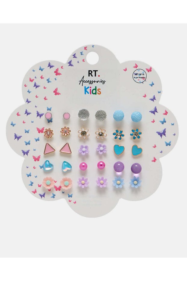Girls Assorted Earring Studs (15 Pairs)