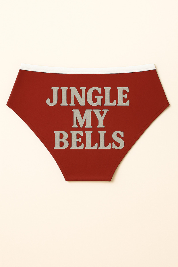 Red and White Christmas Themed Women's Slip Panties, Metallic Lettering Printed , Fun Underwear