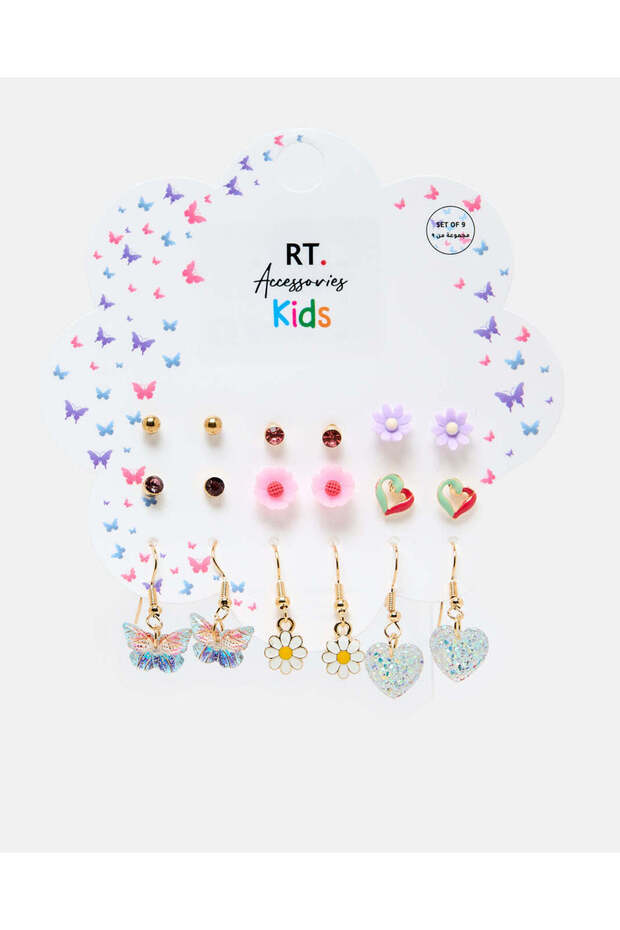 Girls Assorted Earring Studs (9 Pairs)